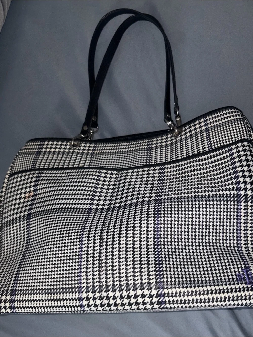 Vintage Lauren Ralph Lauren Houndstooth Plaid Tote Shoulder Bag